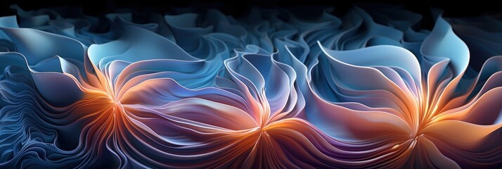 Poster - mystical 3d fractal waves of colorful flowing patterns in a dark background representing abstract ar