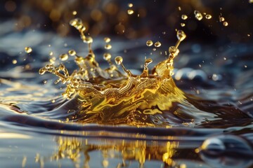 Aufkleber - Golden liquid splashing and making a crown shape with drops and bubbles