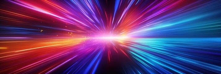 Poster - Dynamic Light Speed Burst in Hyperspace with Vibrant Colors and Blurred Motion Creating an Ethereal Space Experience