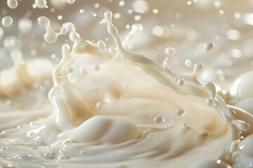 Poster - Milk is splashing and creating waves and bubbles