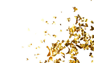 Wall Mural - Golden Foil Confetti Scattered on Transparent Background