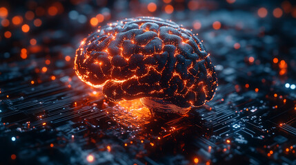 Poster - Digital Brain Neural Network Artificial Intelligence Technology 3D Data Mind Glow Cyber System      