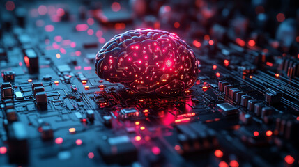 Poster - Artificial Brain Neural Network Circuit Board Technology Digital Innovation 3D Data System Future   