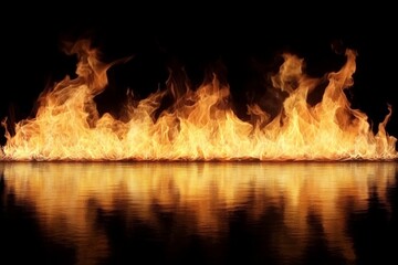Leinwandbilder - Flames dancing over a reflective surface create a mesmerizing visual effect in a dark setting