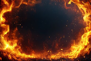 Aufkleber - Dynamic flames create a vibrant fiery background with glowing embers swirling in the air