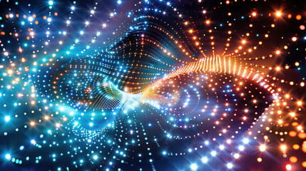 Poster - Colorful abstract digital wave with glowing dots and light trails, creating mesmerizing visual effect that evokes sense of movement and energy