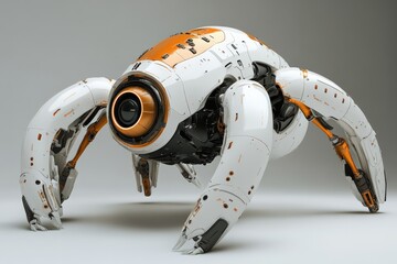 Poster - Innovative robotic creature designed for exploration and research with a sleek white and orange exterior in a studio setting