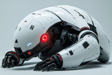 Poster - Robot explorer designed for underwater missions rests on a smooth surface, showcasing its intricate technological features and sleek design