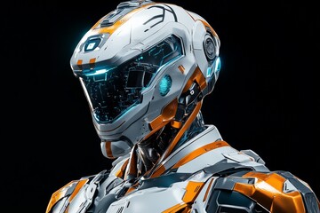 Poster - Futuristic robot with sleek design and glowing features in a dark environment showcasing advanced technology