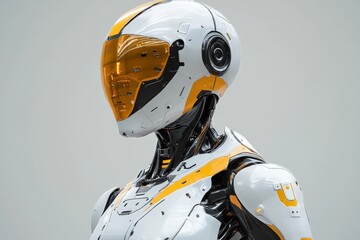 Aufkleber - Futuristic humanoid robot with a sleek design showcases advanced technology in a modern display setting