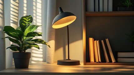Poster - Bright Isolated Study Scene with Light and Plant