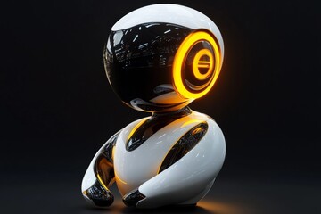 Poster - Robotic figure with glowing features displayed in modern setting during evening