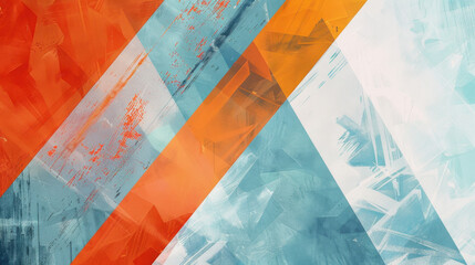 Poster - abstract geometric design with orange, blue, and white colors creating vibrant and dynamic compositi