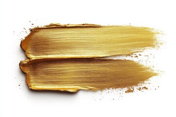 Poster - Artistic gold paint strokes create a vibrant texture on a blank canvas for creative expression