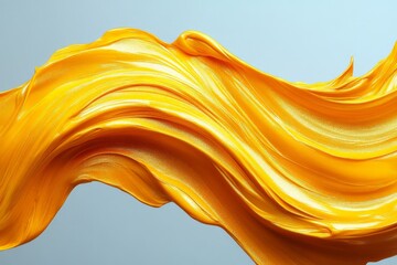 Aufkleber - Golden wave of paint flowing gracefully against a soft blue background showcasing texture and movement in art