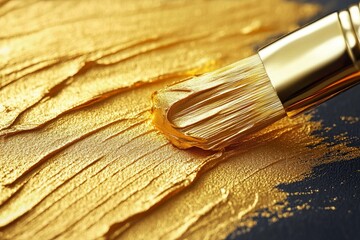 Aufkleber - Golden brushstroke in artistic creation showcasing texture and shine on canvas