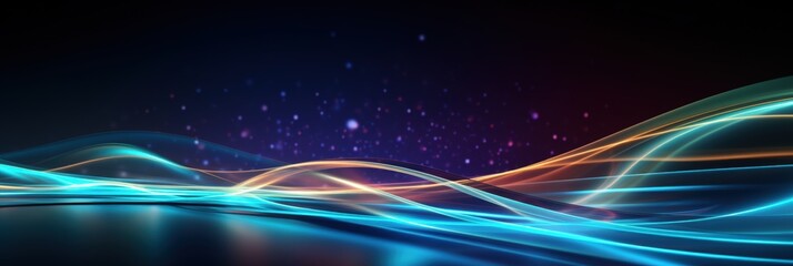 Poster - dynamic flow of colorful light waves creating a dreamy atmosphere with artistic energy and vibrant m