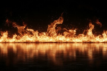 Aufkleber - Dynamic flames create a mesmerizing reflection on a dark surface during an intense fire event