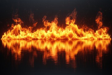 Aufkleber - Flames dance on a reflective surface creating a mesmerizing visual spectacle at dusk