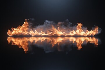 Poster - Flames dance and reflect on a smooth surface, creating a mesmerizing visual effect of fire and smoke