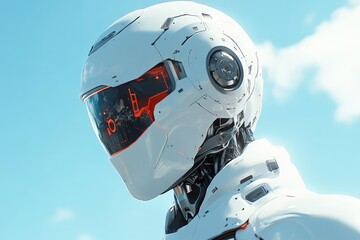 Aufkleber - High-tech humanoid robot with sleek design stands against the sky, showcasing futuristic technology and advanced engineering
