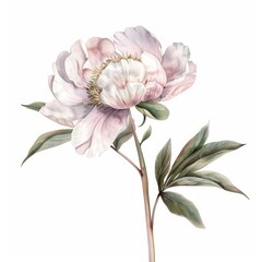 Poster - Watercolor painting captures the delicate beauty of a pink peony in full bloom, showcasing intricate details and soft hues
