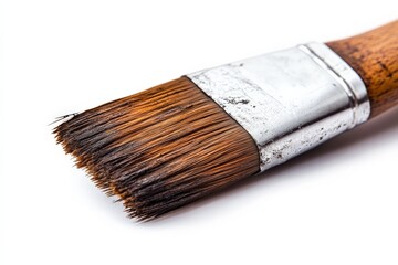 Aufkleber - Close-up of a paintbrush showcasing bristles and wooden handle used by an artist for detailed artwork creation
