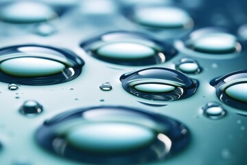 Poster - close-up of water droplets on a smooth surface reflecting light and creating a beautiful abstract ba