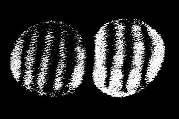 Aufkleber - Black and white abstract design featuring two oval shapes with textured stripes on a dark background