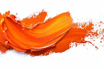 Aufkleber - Bright orange paint stroke creates dynamic abstract expression on white canvas for artistic projects and design