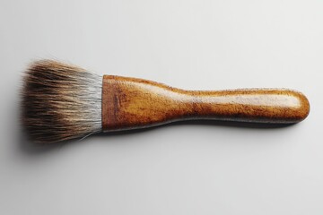 Poster - Paintbrush with a wooden handle and fine bristles lying on a neutral background