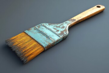 Poster - Rusty paintbrush resting on a dark surface showcasing wear and tear from years of use in artistic projects