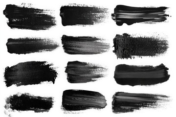 Poster - Various black paint strokes on a white background created for artistic expression and design purposes