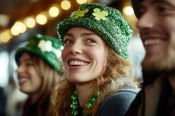 Wall Mural - St. patrick's day celebration with friends in festive green attire