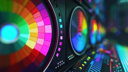 Poster - A futuristic color wheel displayed on a monitor with glowing color segments.