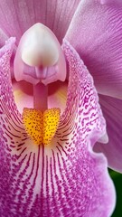 Wall Mural - Close-up view of a vibrant pink orchid flower showcasing intricate details and striking colors in the garden during springtime
