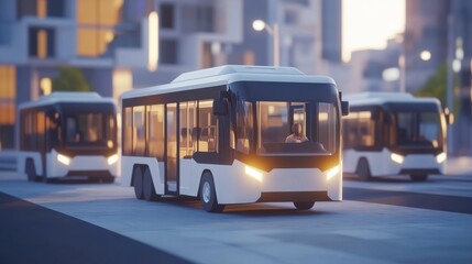 Poster - Electric Buses in 3D Style with Warm Light Background