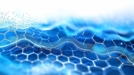 Poster - Abstract blue hexagon wave network; digital data flow; website banner