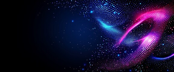 Poster - Abstract digital wave, vibrant colors, dark background, tech design
