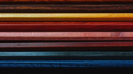Poster - A collection of colored pencils neatly arranged in a row. stock photo --ar 16:9 --style raw --v 6 Job ID: b34c6bc8-875f-4610-af6d-95a9507a1d99