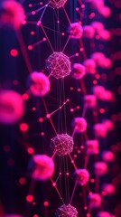Poster - Abstract DNA helix, glowing pink nodes, dark background, science concept