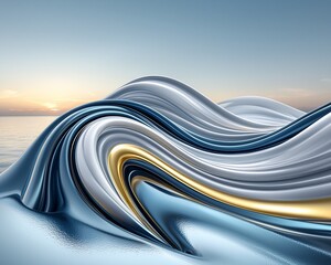 Poster - Abstract ocean sunset waves, metallic texture, calm background, website banner