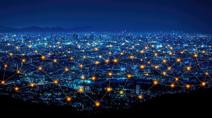 Poster - Night Cityscape Illuminated Network Connections