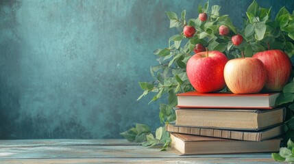 Poster - Study Setup with Apples and Books in Natural Light