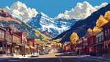 Telluride Colorado Poster Illustration Travel Print Decor Gift Paper Canvas Wall Retro Art