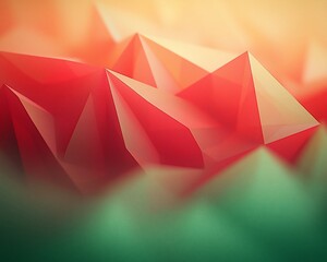 Poster - Abstract red and green low-poly landscape. Background blur, design use