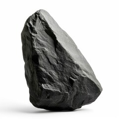 Poster - studio shot of a large dark gray rock standing on a white background, creating a stark contrast and 