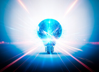 Aufkleber - A glowing blue lightbulb, its interior a complex circuit board, symbolizes innovation and technological advancement.  The image evokes ideas of intelligence, progress, and the future of technology.