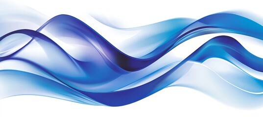 Poster - abstract blue wavy background with smooth flowing lines and translucent, undulating curves on white