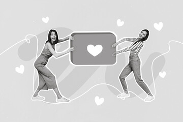 Poster - Photo collage cartoon comics sketch picture funny funky ladies sharing positive feedback isolated drawing background